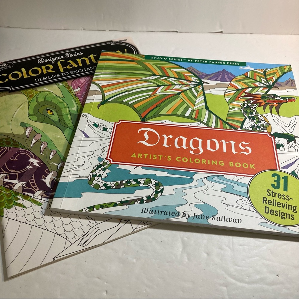 Dragons & Fantasy Adult Coloring Book Lot of 2